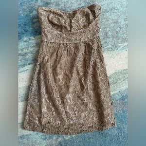 Gorgeous strapless lace dress in gold lace